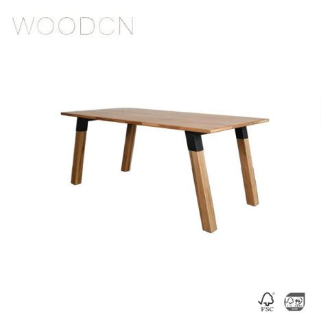 Mesa de té de madera maciza encolada con borde de madera de roble