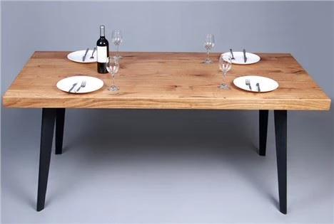 Mesa de comedor de cuero de madera de roble