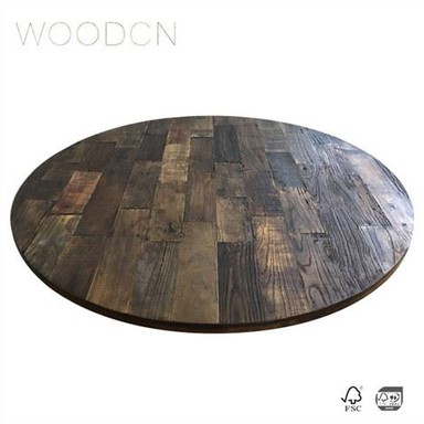 Tablero de mesa de comedor de madera de olmo viejo reciclado enchapado